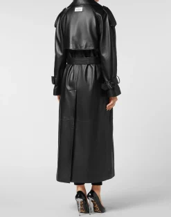 PHILIPP PLEIN Leather Long Trench Coat><noscript><img data-lazyloaded=