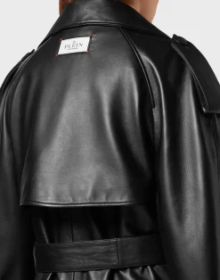 PHILIPP PLEIN Leather Long Trench Coat><noscript><img data-lazyloaded=