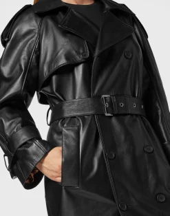 PHILIPP PLEIN Leather Long Trench Coat><noscript><img data-lazyloaded=