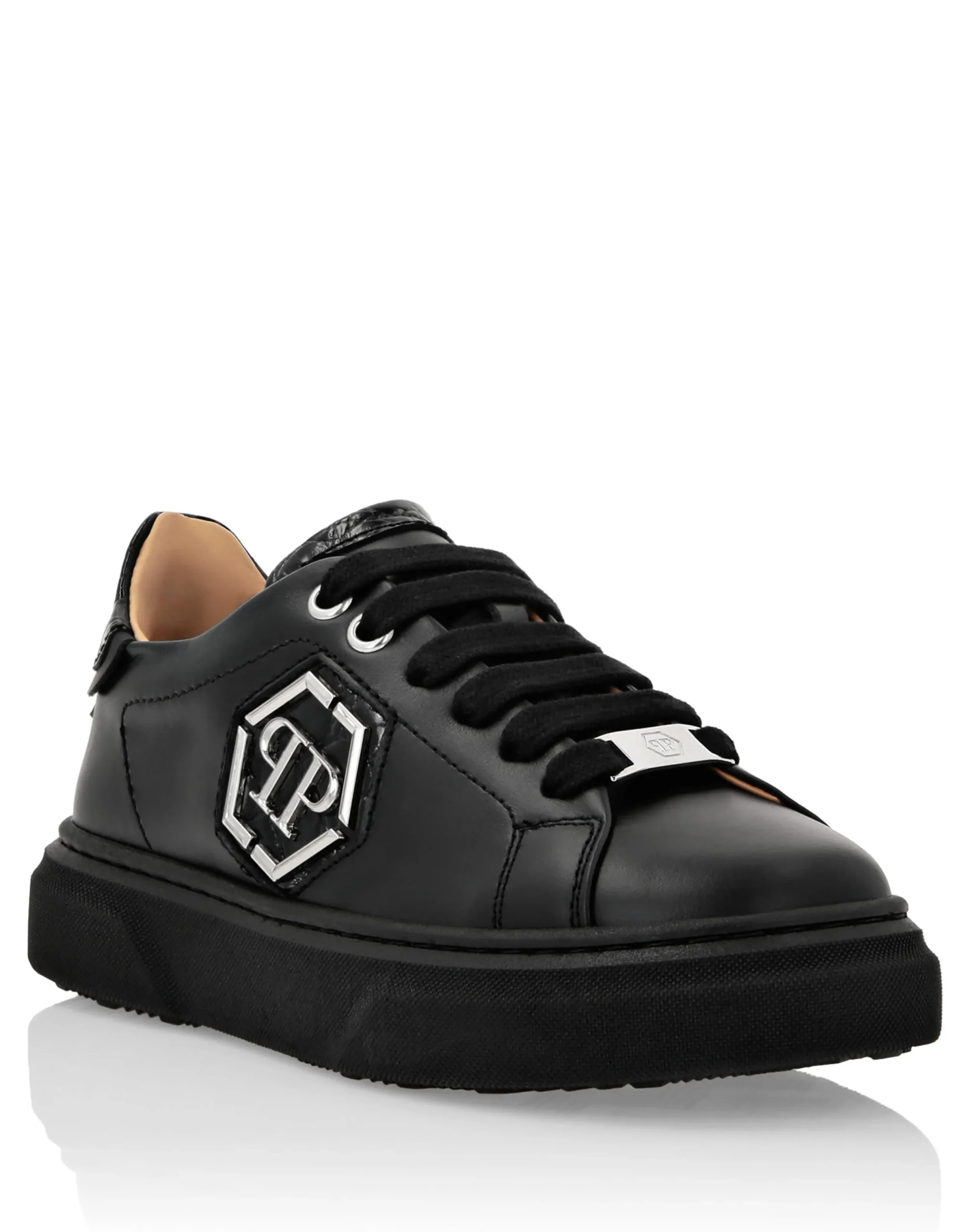 PHILIPP PLEIN LEATHER LO-TOP SNEAKERS HEXAGON>Bambino Scarpe