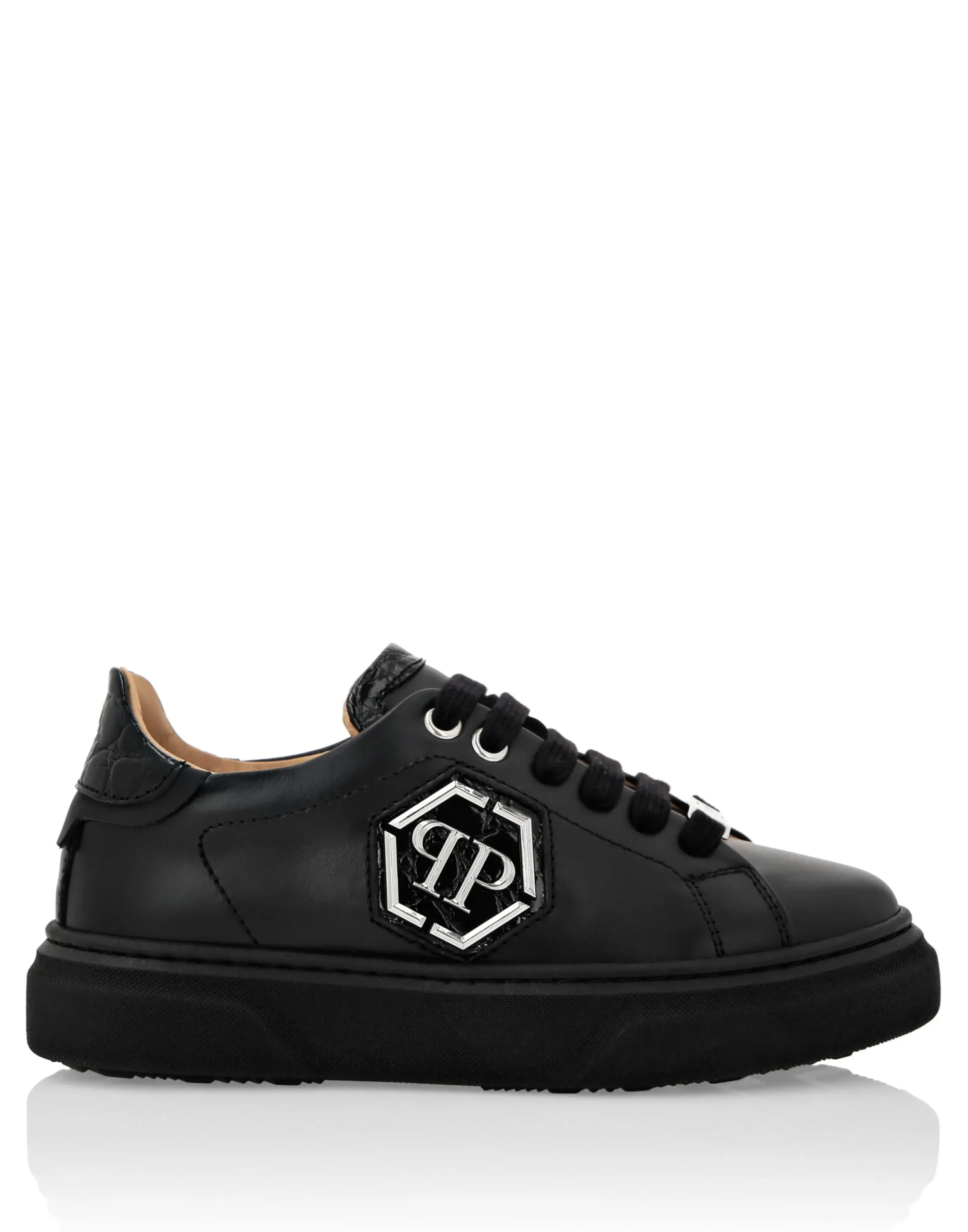 PHILIPP PLEIN LEATHER LO-TOP SNEAKERS HEXAGON>Bambino Scarpe