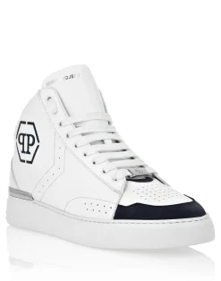 PHILIPP PLEIN Leather Mid-Top Sneakers Hexagon>Uomo High Top Sneakers