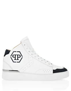 PHILIPP PLEIN Leather Mid-Top Sneakers Hexagon>Uomo High Top Sneakers