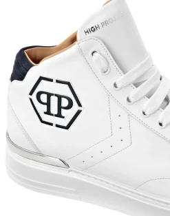PHILIPP PLEIN Leather Mid-Top Sneakers Hexagon><noscript><img data-lazyloaded=