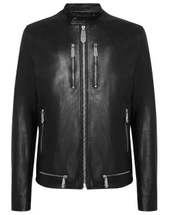 PHILIPP PLEIN Leather Moto Jacket>Uomo Giacche Di Pelle|Giacche E Cappotti