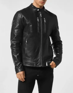 PHILIPP PLEIN Leather Moto Jacket>Uomo Giacche Di Pelle|Giacche E Cappotti