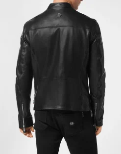 PHILIPP PLEIN Leather Moto Jacket><noscript><img data-lazyloaded=