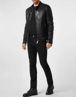 PHILIPP PLEIN Leather Moto Jacket><noscript><img data-lazyloaded=