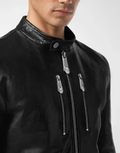 PHILIPP PLEIN Leather Moto Jacket><noscript><img data-lazyloaded=