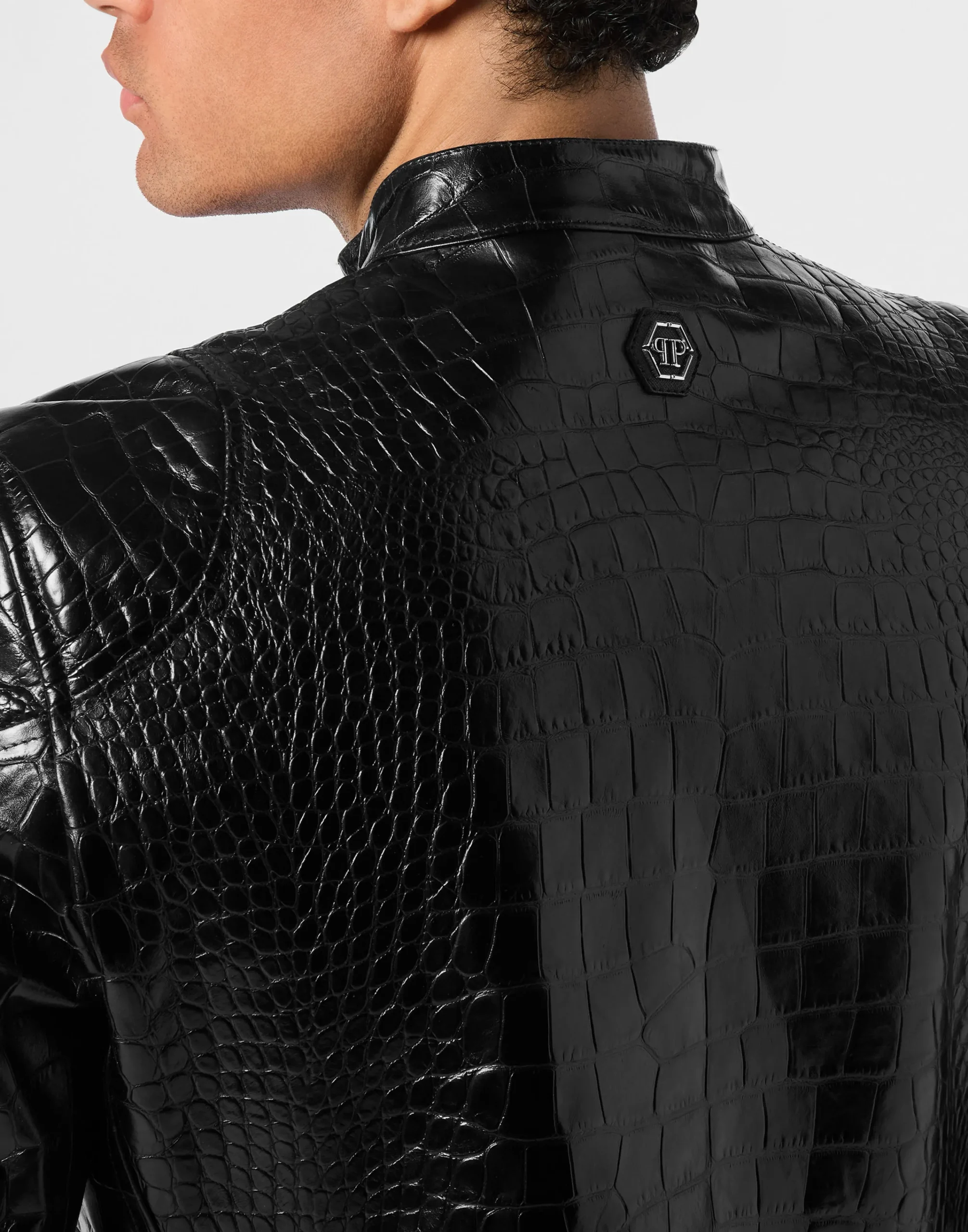 PHILIPP PLEIN Leather Moto Jacket Cocco Print>Uomo Giacche Di Pelle|Giacche E Cappotti