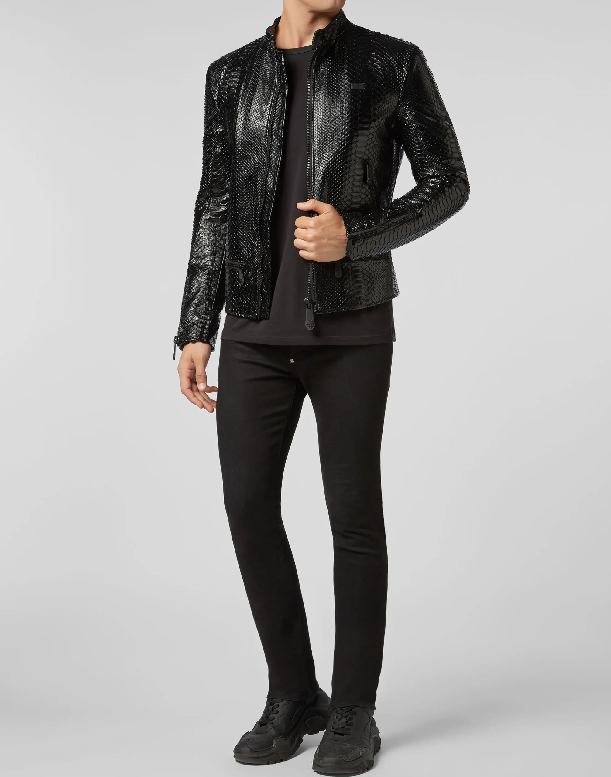 PHILIPP PLEIN Leather Moto Jacket Luxury>Uomo Giacche Di Pelle|Giacche E Cappotti