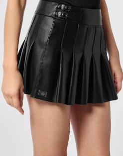 PHILIPP PLEIN Leather Pleated Mini Skirt><noscript><img data-lazyloaded=