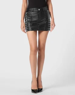 PHILIPP PLEIN Leather Skirt Mini Crystal Skull>Donna Pelle E Pellicce|Abiti E Gonne