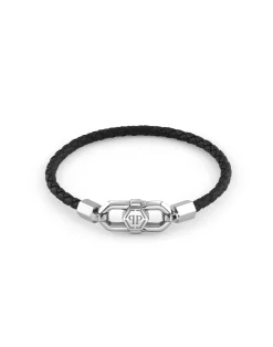 PHILIPP PLEIN Leather Stainless Steel Bracelet PLEIN EDGE> Gioielli Per Lui