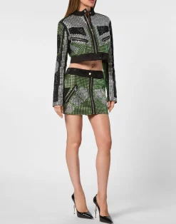 PHILIPP PLEIN Leather Strass Skirt Mini Crystal><noscript><img data-lazyloaded=