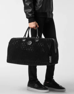 PHILIPP PLEIN Leather Weekend Bag Monogram Strass><noscript><img data-lazyloaded=