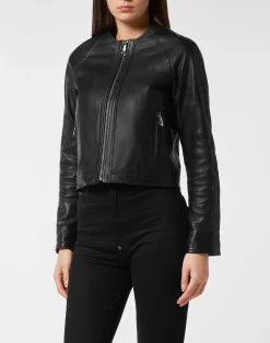 PHILIPP PLEIN Leather Zip Jacket>Donna Pelle E Pellicce|Giubbotti