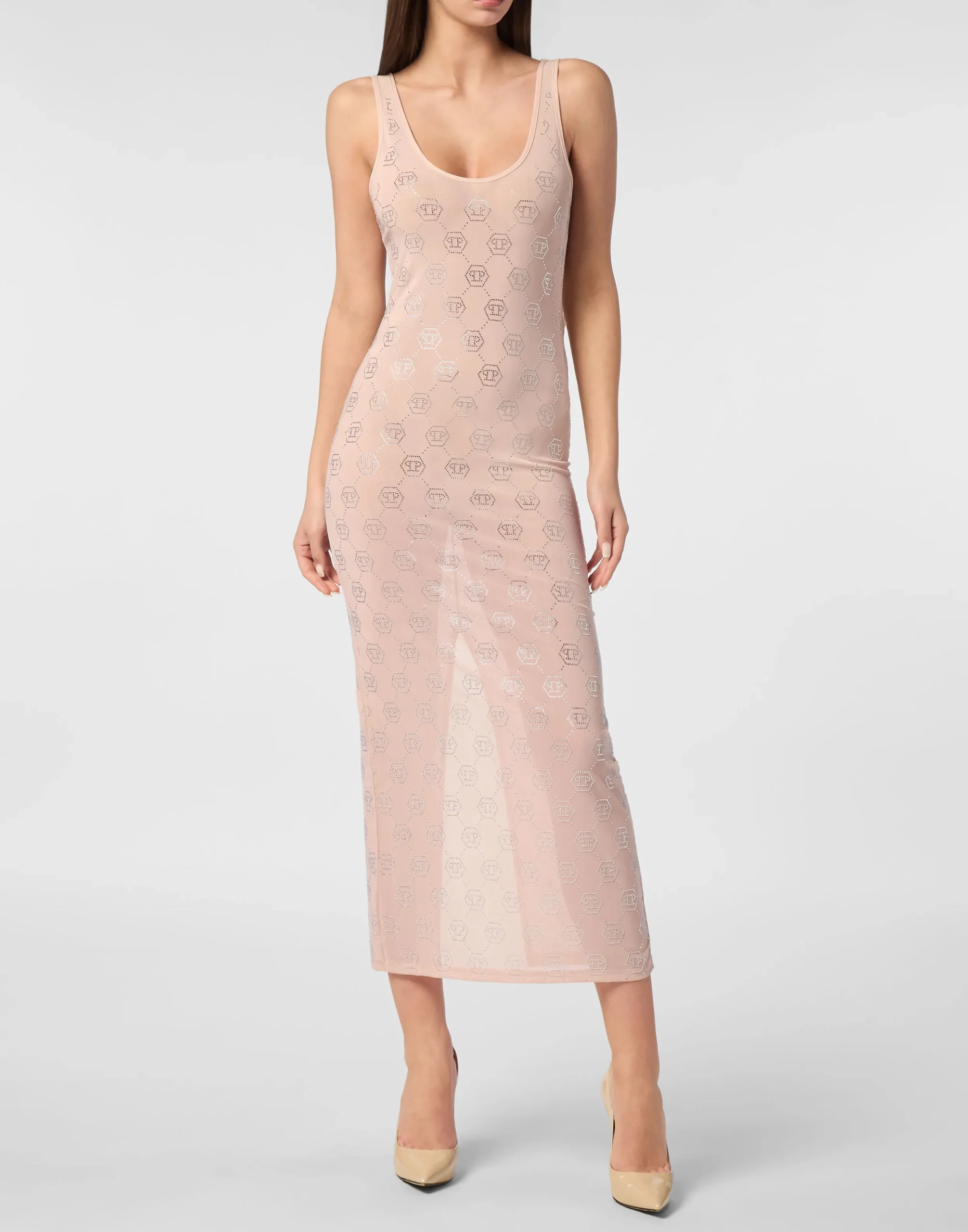 PHILIPP PLEIN Long Dress Monogram Strass>Donna Abiti E Gonne