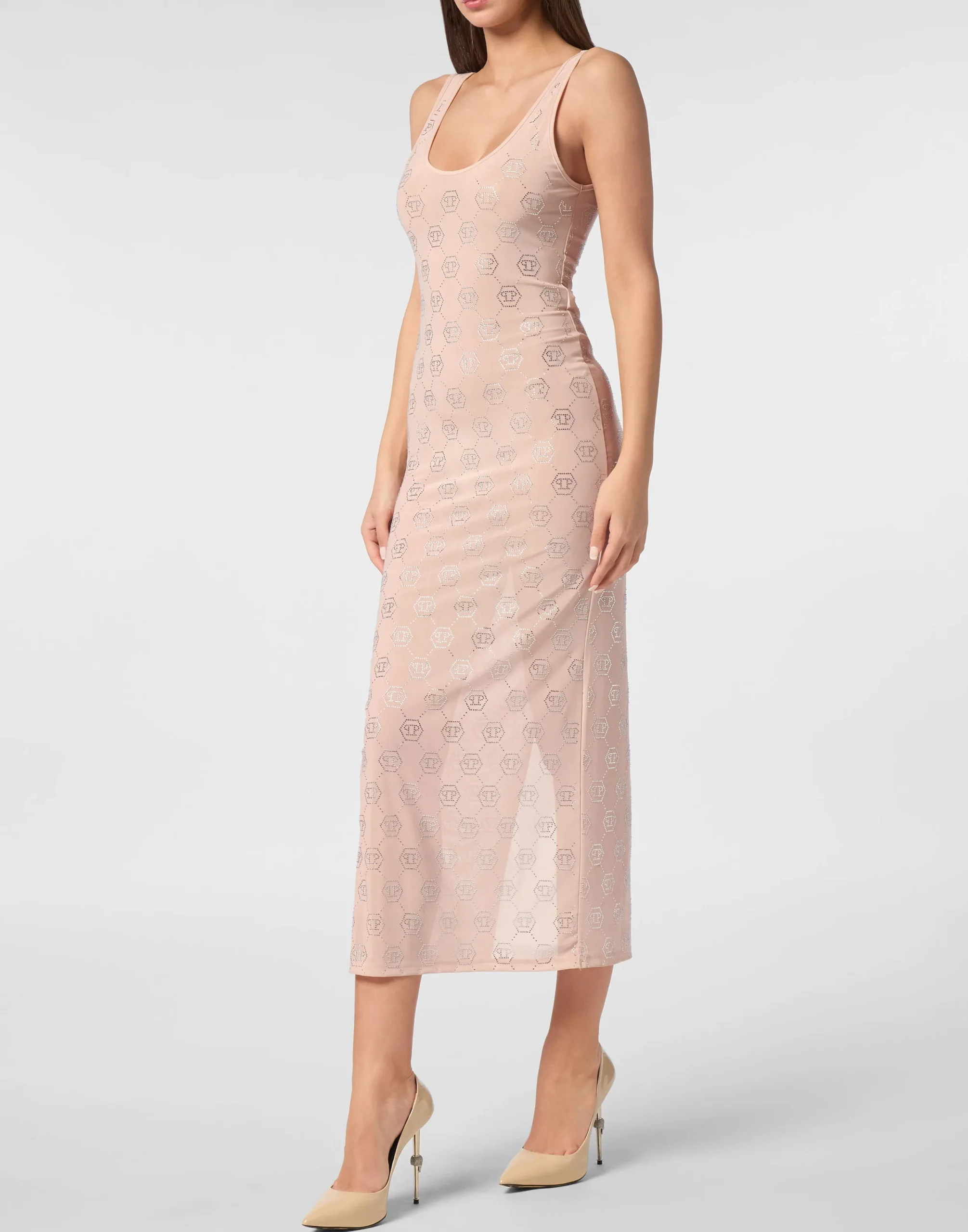 PHILIPP PLEIN Long Dress Monogram Strass>Donna Abiti E Gonne