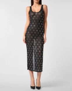 PHILIPP PLEIN Long Dress Monogram Strass>Donna Abiti E Gonne