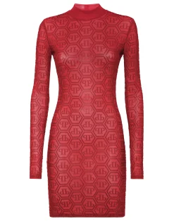 PHILIPP PLEIN Long Sleeve Mini Dress Monogram Strass>Donna Abiti E Gonne