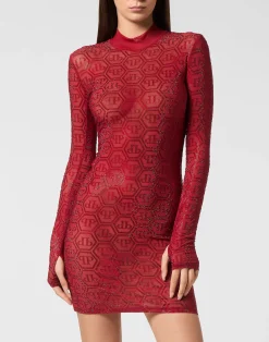 PHILIPP PLEIN Long Sleeve Mini Dress Monogram Strass>Donna Abiti E Gonne