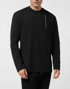 PHILIPP PLEIN Long Sleeve T-Shirt With Jacquard Crest Insert><noscript><img data-lazyloaded=