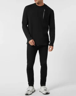 PHILIPP PLEIN Long Sleeve T-Shirt With Jacquard Crest Insert><noscript><img data-lazyloaded=