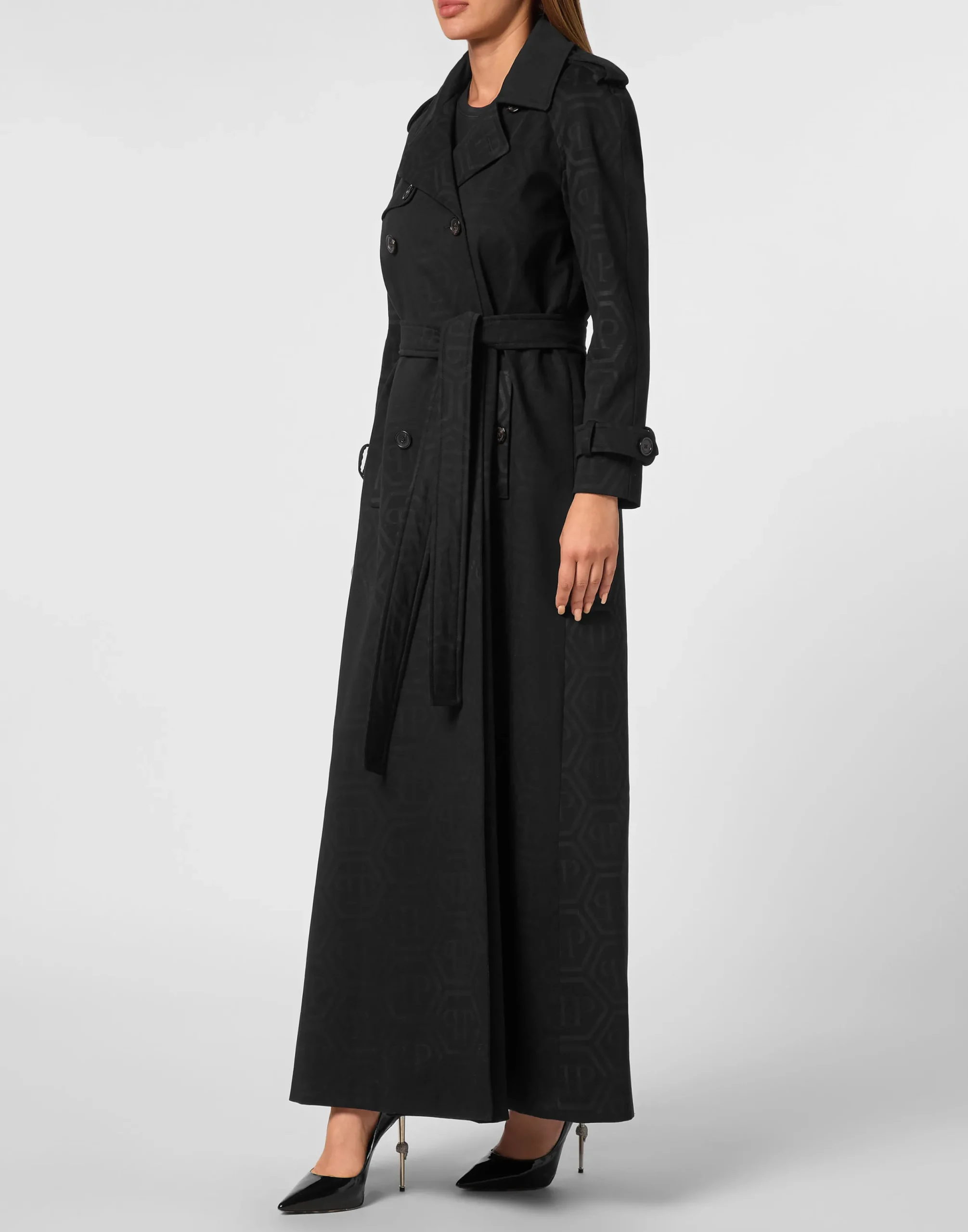 PHILIPP PLEIN Long Trench Coat Monogram>Donna Giubbotti|Pellicce E Cappotti