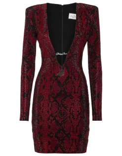 PHILIPP PLEIN Long-Sleeved Mini Dress Python Strass>Donna Abiti E Gonne