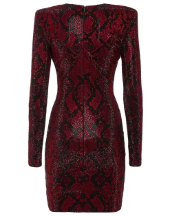 PHILIPP PLEIN Long-Sleeved Mini Dress Python Strass>Donna Abiti E Gonne