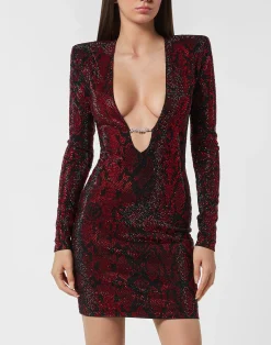 PHILIPP PLEIN Long-Sleeved Mini Dress Python Strass><noscript><img data-lazyloaded=
