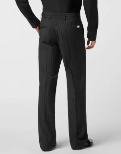 PHILIPP PLEIN Loose Fit Pinstripe Trousers Raw Edges><noscript><img data-lazyloaded=