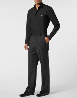 PHILIPP PLEIN Loose Fit Pinstripe Trousers Raw Edges><noscript><img data-lazyloaded=