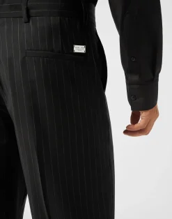 PHILIPP PLEIN Loose Fit Pinstripe Trousers Raw Edges><noscript><img data-lazyloaded=