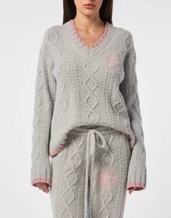 PHILIPP PLEIN Loose Fit V-Neck Sweater>Donna Maglieria