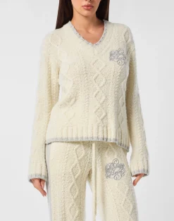 PHILIPP PLEIN Loose Fit V-Neck Sweater>Donna Maglieria