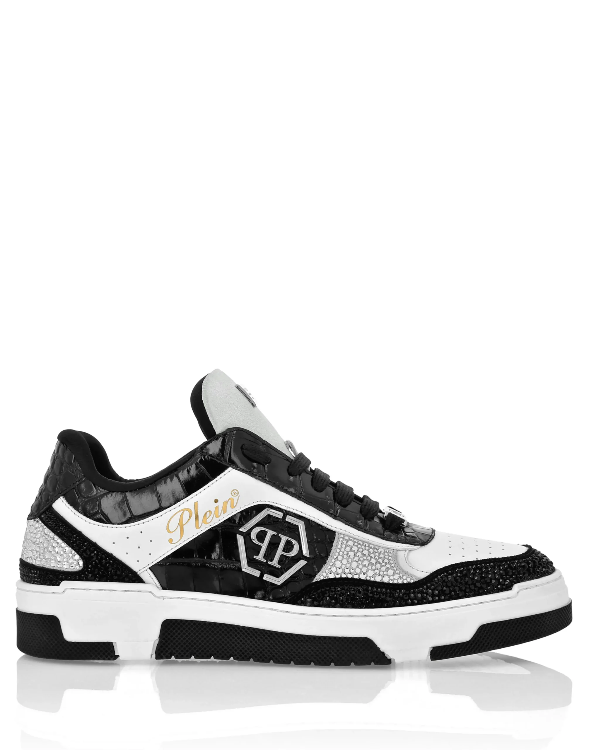 PHILIPP PLEIN Low Top Sneakers Mix Strass Cocco>Uomo Low Top Sneakers