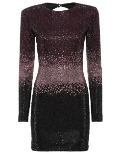 PHILIPP PLEIN Low-cut Back Long-Sleeved Mini Dress Mix Strass Degrade>Donna Abiti E Gonne