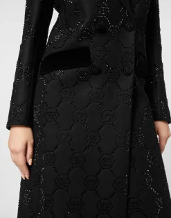 PHILIPP PLEIN Maxi Coat Strass Monogram><noscript><img data-lazyloaded=