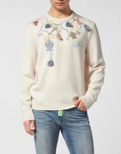 PHILIPP PLEIN Merino Wool Round Neck Pullover>Uomo Maglieria