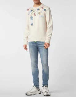 PHILIPP PLEIN Merino Wool Round Neck Pullover><noscript><img data-lazyloaded=