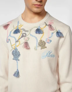 PHILIPP PLEIN Merino Wool Round Neck Pullover><noscript><img data-lazyloaded=