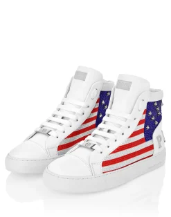 PHILIPP PLEIN Mid Top Sneakers Star Studs America><noscript><img data-lazyloaded=