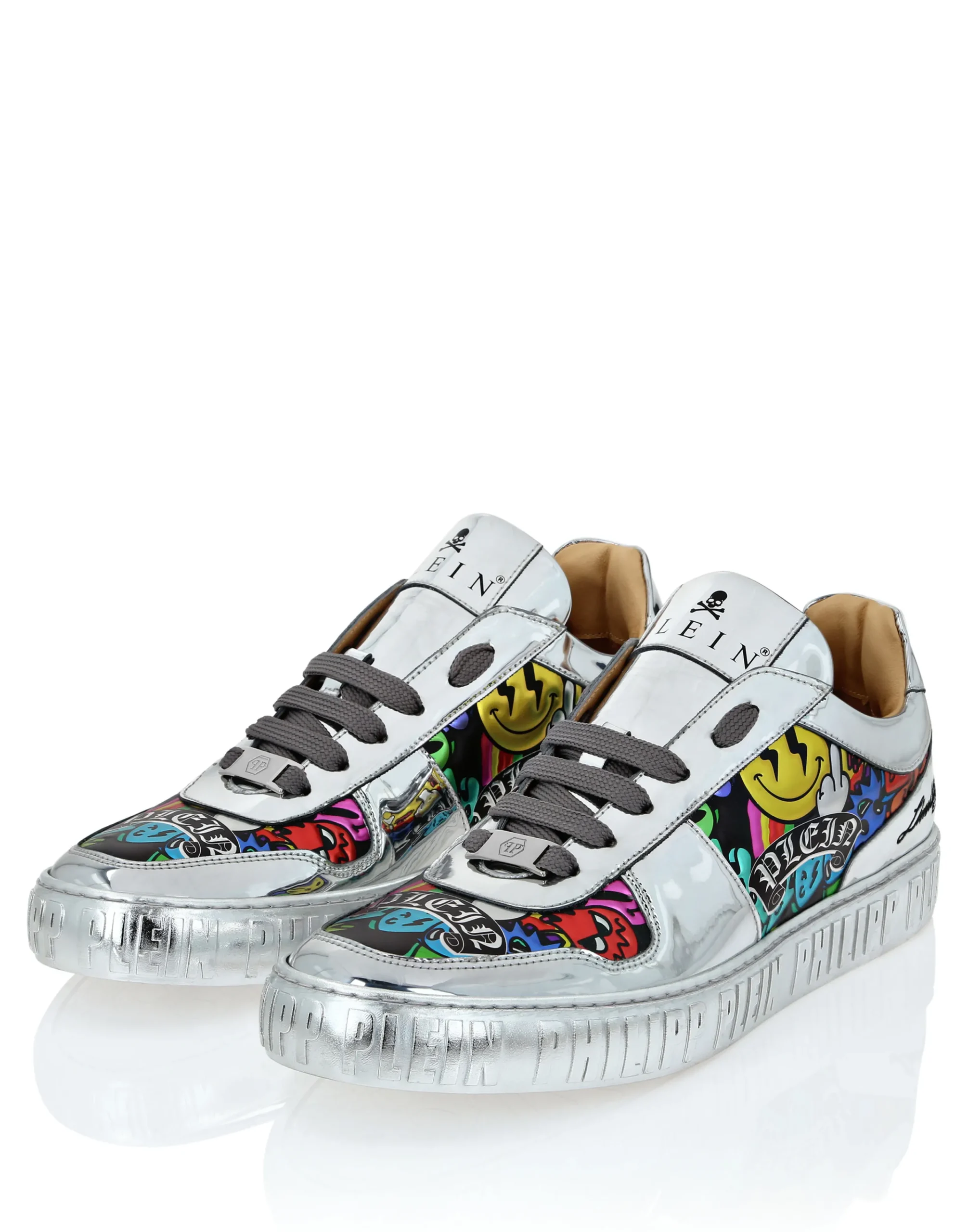 PHILIPP PLEIN Mirror Leather Lo-Top Sneakers Smile>Uomo Low Top Sneakers