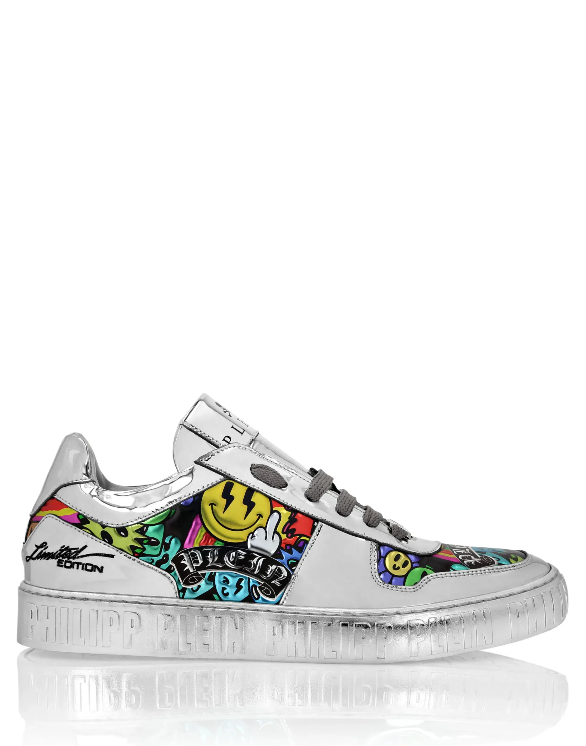 PHILIPP PLEIN Mirror Leather Lo-Top Sneakers Smile>Uomo Low Top Sneakers