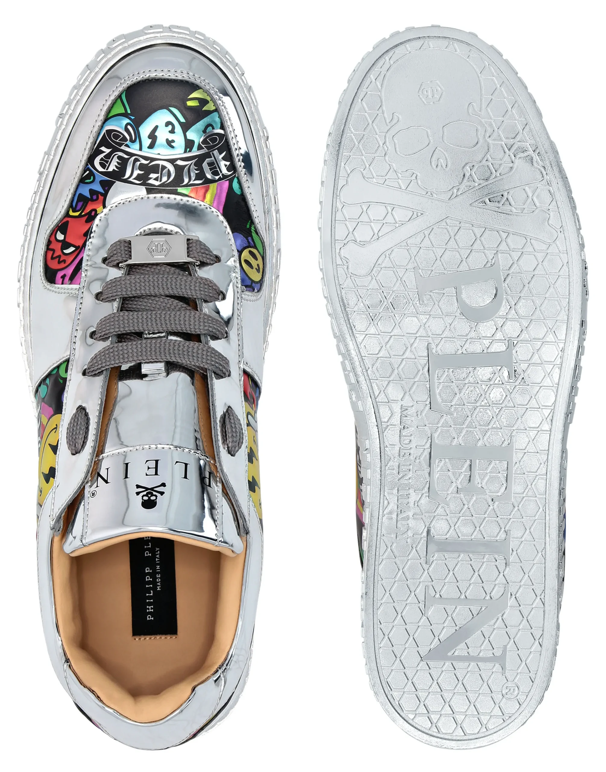 PHILIPP PLEIN Mirror Leather Lo-Top Sneakers Smile>Uomo Low Top Sneakers