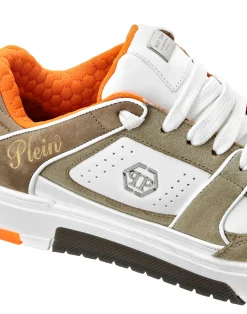 PHILIPP PLEIN Mix Leather Lo-Top Sneakers Hexagon><noscript><img data-lazyloaded=