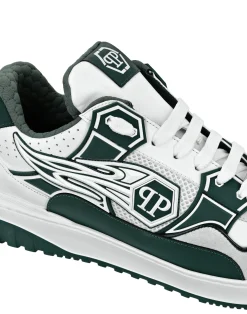 PHILIPP PLEIN Mix Leather Lo-Top Sneakers Strass Hexagon><noscript><img data-lazyloaded=