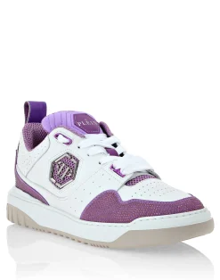 PHILIPP PLEIN Mix Leather Lo-Top Sneakers Crystal>Uomo Low Top Sneakers